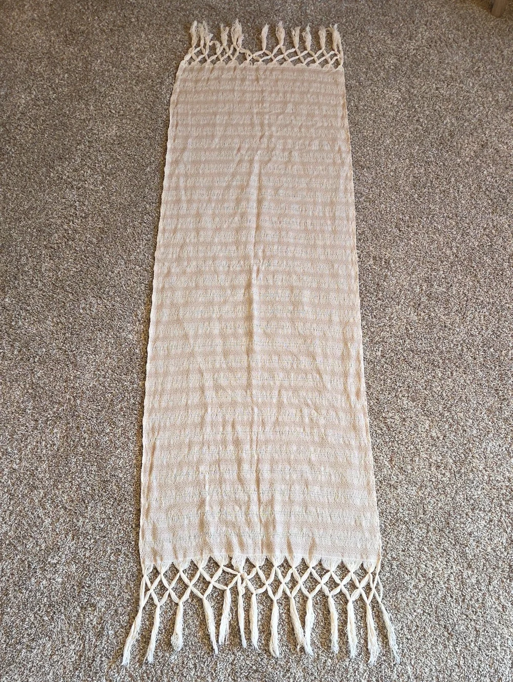 Neutral Cream Woven Fringe Table Runner